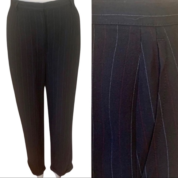 GIORGIO ARMANI Vintage Wool Crepe Blue Pinstripe Dress Pants - Picture 1 of 16